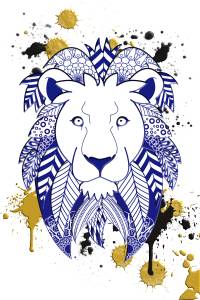 Mandala león efecto de salpicadura azul