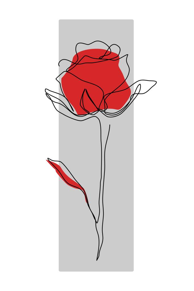 Cuadros con dibujo de una rosa Gris y rojo