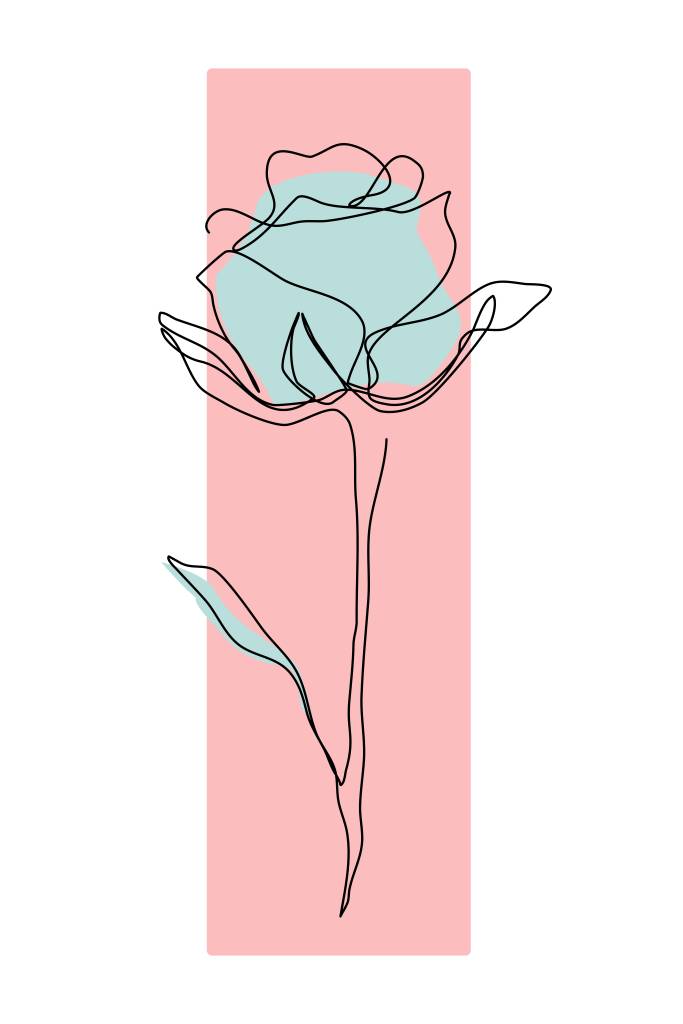 Cuadros con dibujo de una rosa Rosado y azul