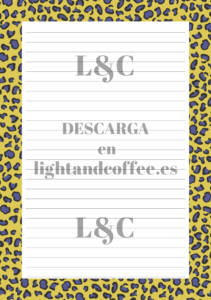Hojas decoradas con patrón de leopardo azul y amarillo archivo pdf para la agenda tamaño A5 para descargar e imprimir gratis