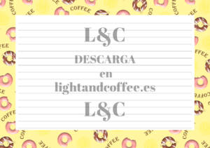 Hojas decoradas horizontales con patrón de café y donút amarillo con rayas archivo pdf para descargar e imprimir gratis