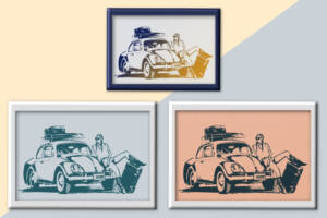 Arte vintage de coche escarabajo para descargar e imprimir gratis