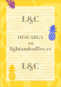 Hojas decoradas con patrón tropical de piña con rayas archivo pdf para la agenda tamaño A5 para descargar e imprimir gratis