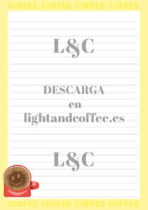Hojas decoradas con patrón de café y donút amarillo archivo pdf para la agenda tamaño A5 para descargar e imprimir gratis