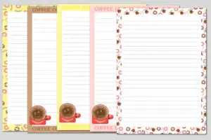 Hojas decoradas con patrones de café con rayas para el cuaderno para descargar e imprimir gratis
