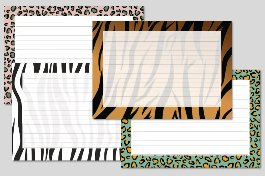 Hojas decoradas horizontales con patrones de animales con rayas para la agenda de tamaño A5 para descargar e imprimir gratis