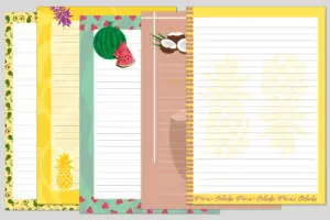Hojas decoradas con patrones tropicales con rayas para el cuaderno para descargar e imprimir gratis