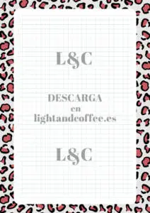 Hoja a cuadros con patrones de leopardo morado y gris de tamaño A4 para descargar e imprimir gratis pdf