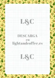 Hoja de cuaderno con patrones tropicales de aguacate de tamaño A4 para imprimir gratis pdf