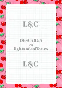 Hoja de cuaderno con patrones tropicales de cerezas de tamaño A4 para imprimir gratis pdf