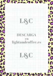 Hoja a cuadros con patrones de leopardo morado y amarillo de tamaño A4 para descargar e imprimir gratis pdf
