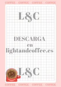 Hoja cuadrículada rosada con decoración de donút y café de tamaño A5 para imprimir gratis
