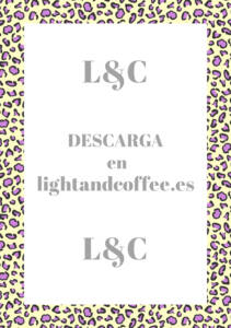 Hojas decoradas con patrones de leopardo morado y amarillo archivo pdf para la agenda tamaño A5 sin lineas para descargar e imprimir gratis