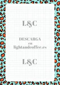 Hoja a cuadros con patrones de leopardo naranja y azul de tamaño A4 para descargar e imprimir gratis pdf