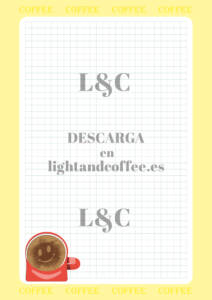 Hoja de cuaderno con patrones de café amarillo de tamaño A4 para imprimir gratis pdf