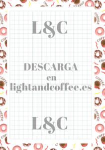 Hoja cuadrículada rosada con decoración de donút y café de tamaño A5 para imprimir gratis