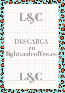 Hoja cuadrículada con patrones de leopardo azul y naranja de tamaño A5 para descargar e imprimir gratis pdf