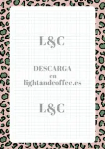 Hoja a cuadros con patrones de leopardo verde y rosado de tamaño A4 para descargar e imprimir gratis pdf