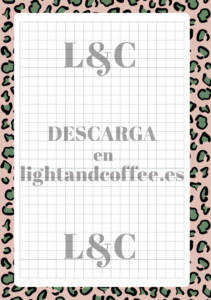 Hoja cuadrículada con patrones de leopardo rosado y verde de tamaño A5 para descargar e imprimir gratis pdf