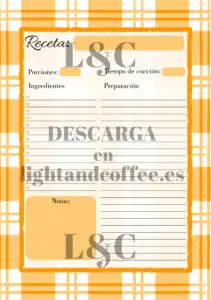 Hojas decoradas naranjas tamaño A5 para escribir recetas de cocina para descargar e imprimir gratis pdf